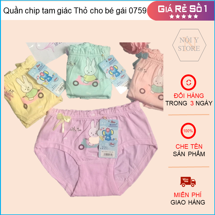 Quần chip tam giác Thỏ cho bé gái 0759, Quần chíp bé gái, Quần chíp tâm giác cho bé gái, Quần lót cho bé gái