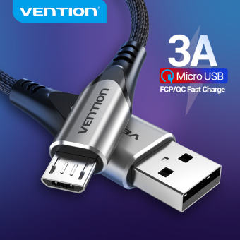 Vention Cáp sạc nhanh Micro USB 3A Nylon, dây sạc điện thoại Micro USB 1M/2M/3M dành cho Samsung Xiaomi Oppo LG máy tính bảng