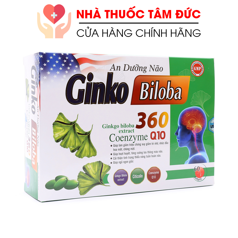 [HCM]Hoạt huyết An Dưỡng Não Ginkgo Biloba 360mg giảm đau đầu hoa mắt chóng mặt rối loạn tiền đình - Hộp 60 viên