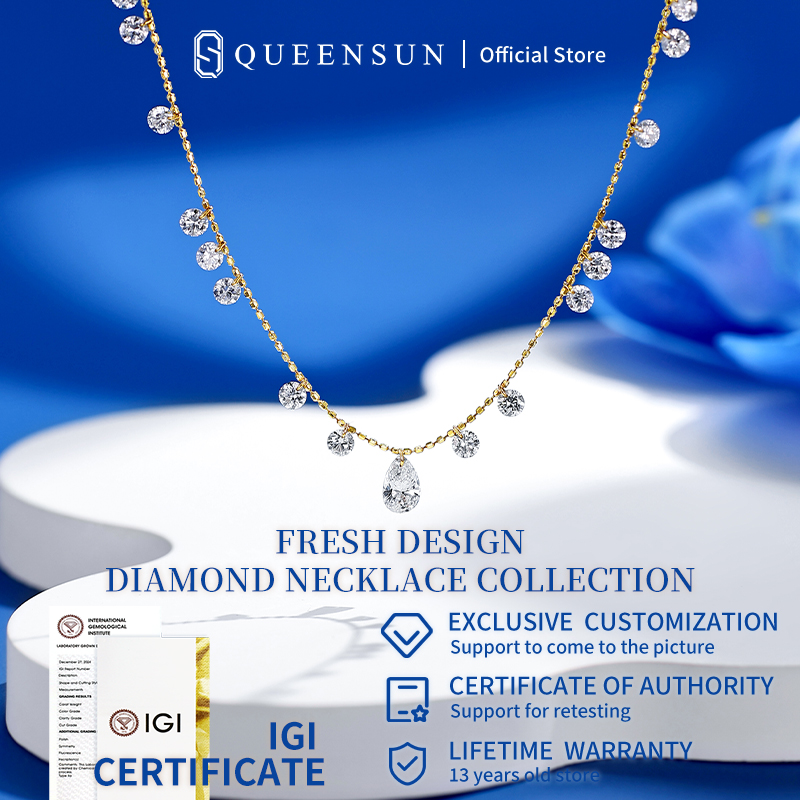 Queensun 18K white gold lab grown diamond 2.06 Carat starry sky necklace pendant for women Necklace chain gold chain necklace