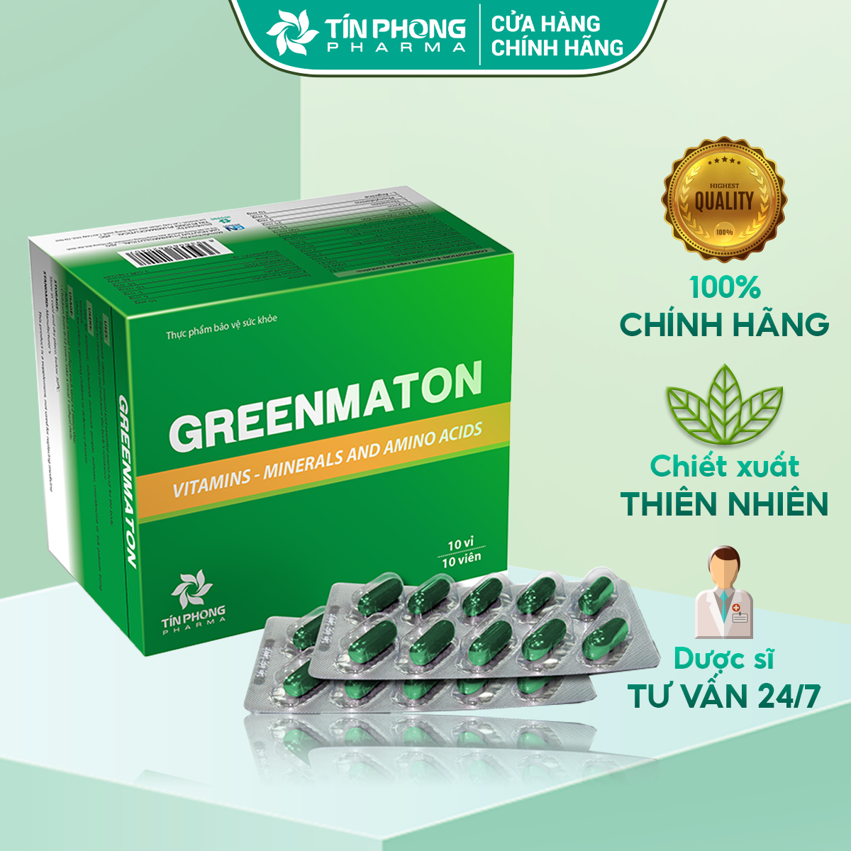 Viên Uống Bổ Sung Vitamin, Khoáng Chất Greenmaton Giúp Ăn Ngon, Ngủ Tốt Cải Thiện Sức Khỏe 100 Viên TTP008