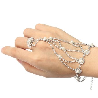 Crystal Rhinestone Pearl Hand Harness Bracelet Chain Link Finger Ring Jewelry April 2018 - 2 Crystal Rhinestone Pearl Hand Harness Bracelet Chain Link Finger Ring Jewelry - 2