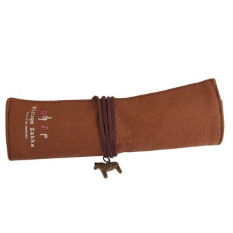 Cute Canvas Wrap Roll Up Pen Pencil Case Cosmetic Bag Storage Pouch Coffee April 2018 - 3 Cute Canvas Wrap Roll up Pen Pencil Case Cosmetic Bag Storage Pouch Coffee - 3