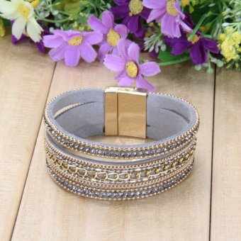 New Jewelry Woman Top Magnetic Clasp Leather Crystal Bracelet Gray - Intl April 2018 - 3 New Jewelry Woman Top Magnetic Clasp Leather Crystal Bracelet Gray - Intl - 3