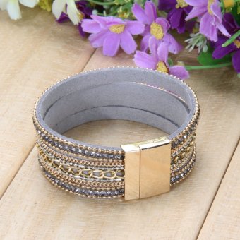New Jewelry Woman Top Magnetic Clasp Leather Crystal Bracelet Gray - Intl April 2018 - 4 New Jewelry Woman Top Magnetic Clasp Leather Crystal Bracelet Gray - Intl - 4