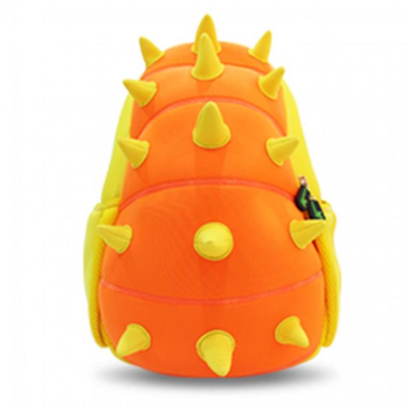KinderBrands Nohoo Ergonomic 3D Zoo Animal Dinosaur Spikes Kids’ Neoprene Backpack School Bag – Yellow & Orange