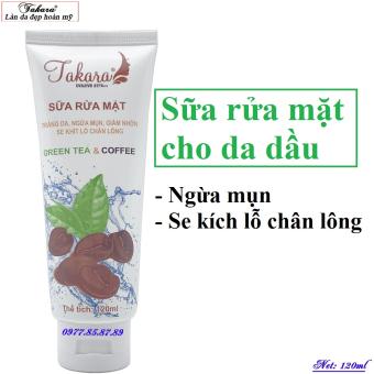 Sữa rửa mặt dành cho da dầu mụn TAKARA trắng da giảm nhờn se khít lỗ chân lông Trà Xanh và Cà Phê 120ml