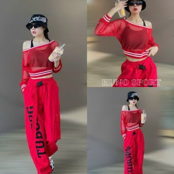 Bộ tập thể thao dã ngoại 3 món, quần jogger áo croptop lưới  tập Zumba, Gym, dancesport, tập gym , Yoga_ Aerobic_tenis_Picnic_dành cho nữ HUNO SPORT