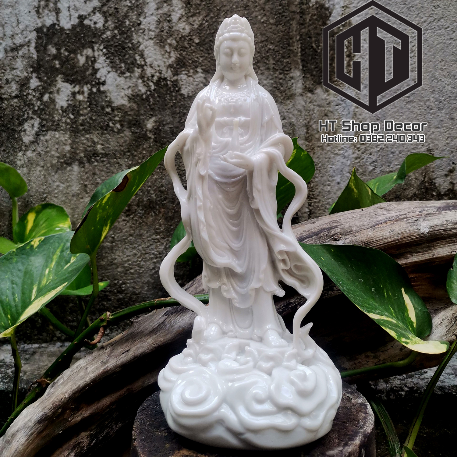 Tượng Mẹ Quan Âm cao 23 cm màu trắng sứ trang trí nội thất nhà cửa, phong thủy, thờ cúng