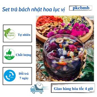 Set trà bách nhật hoa lục vị (hoa bách nhật, táo thái lát, hoa đậu biếc, kỷ tử, hoa nhài) sáng mắt, đẹp da