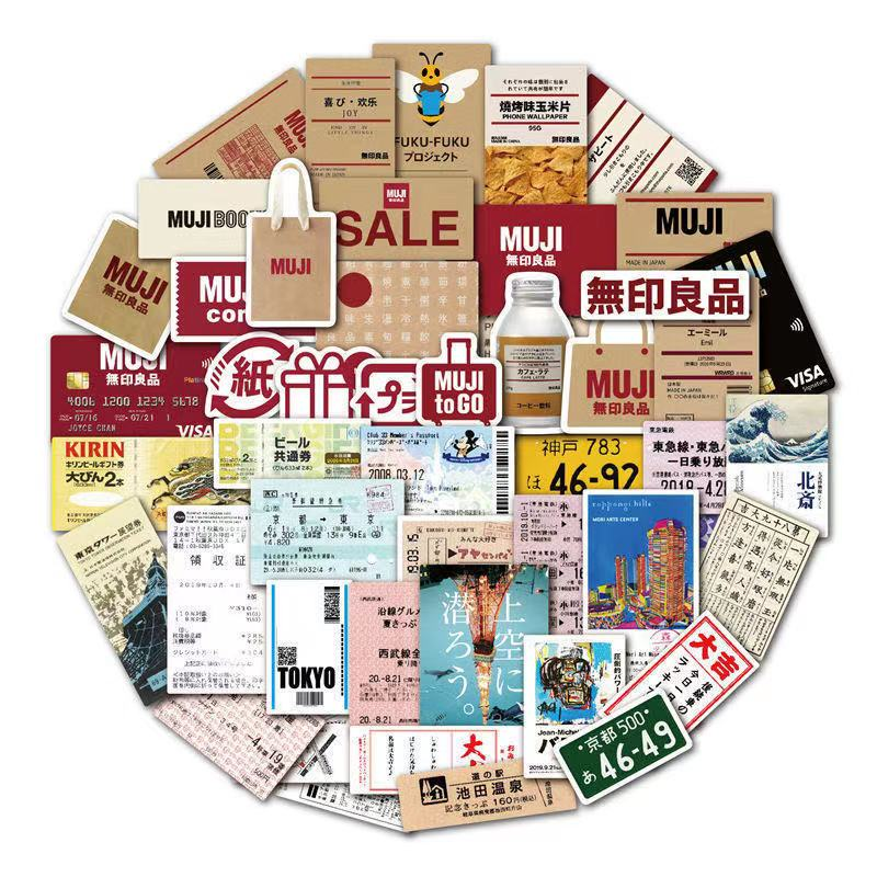 STICKER MUJI STARBUCKS Miếng dán trang trí sổ tay, laptop, vali, nón bảo hiểm chống thấm nước phong cách Nhật Bản