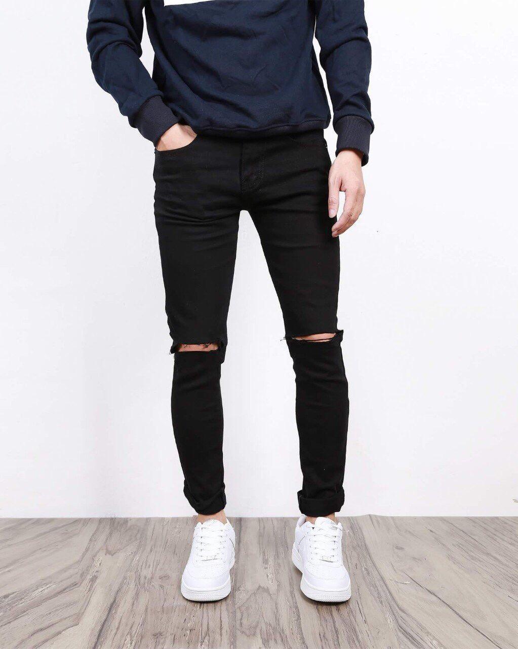 Quần Jean Nam TMJ 01R R6 ĐEN RÁCH NAM Phong Cách Thời Trang (Có Size Đại) - Màu Như Hình