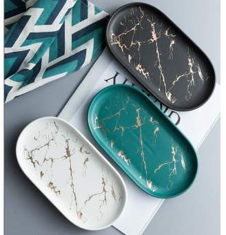 Khay Đựng Cốc Đánh Răng, Khay Sứ Vân Cẩm Thạch Đựng Đồ Nhà Tắm Thông Minh