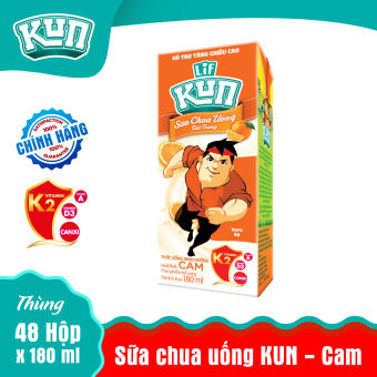 Sữa Chua Uống KUN Vị Cam Thùng 48 Hộp x 180ml