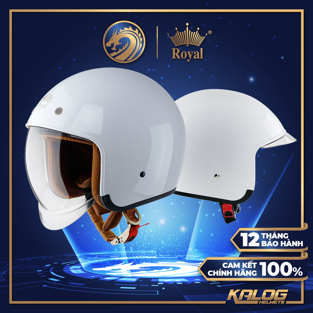 Mũ bảo hiểm xe máy 3/4 Royal M139 có kính âm Trắng bóng (Nam/Nữ)