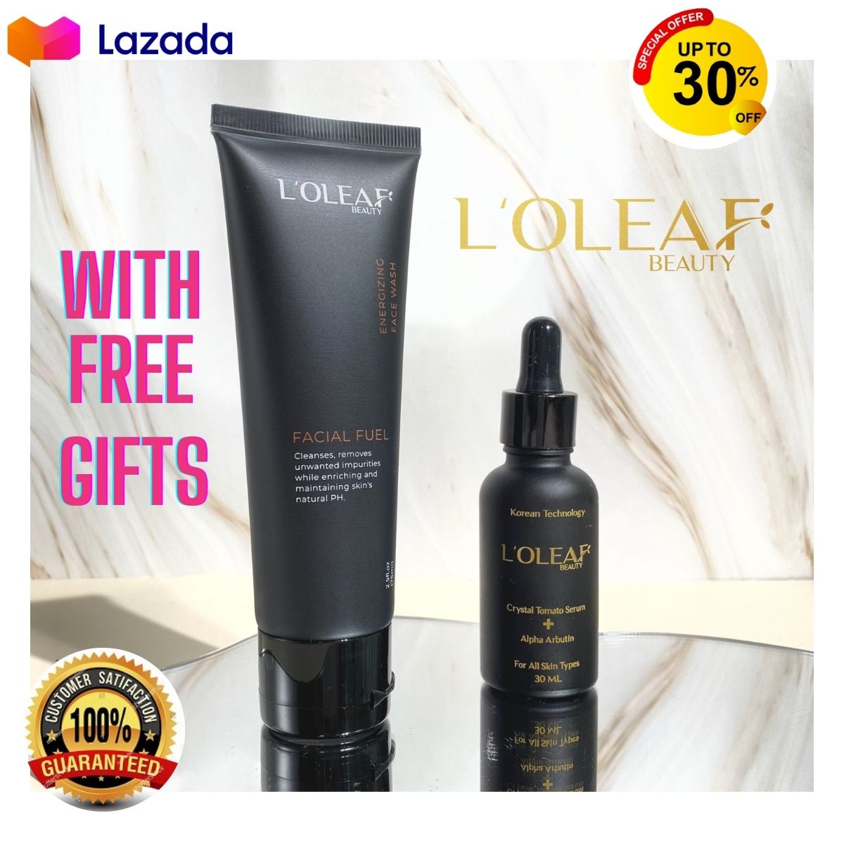 Gambar Loleaf Facial Fuel Cleanser and Serum by L oleaf Beauty Essence Untuk Serum Kecantikan Kulit Rawat Jerawat, Jeragat, Parut, Kulit Kusam, Pori Besar , Anti Ageing , cerahkan tona kulit yang tidak sekata