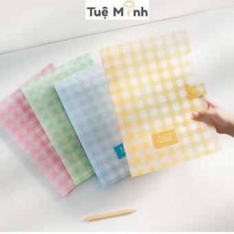 Túi đựng tài liệu A4 5 ngăn họa tiết caro K34, VPP Tuệ Minh file túi kẹp chống nước bụi bẩn