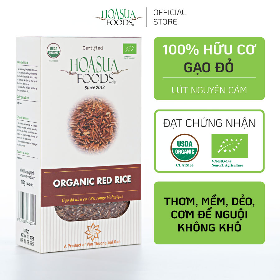 Gạo organic đỏ hữu cơ hoa sua foods thơm mềm xốp dinh dưỡng - 1kg