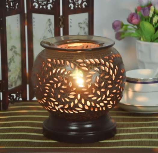 Đèn Xông Tinh Dầu gốm đen sang trọng size to + 1 tinh dầu sả chanh 5 ml