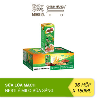 Sữa lúa mạch Nestlé® MILO® Bữa Sáng Thùng 36 hộp x 180ml (12x3x180ml)