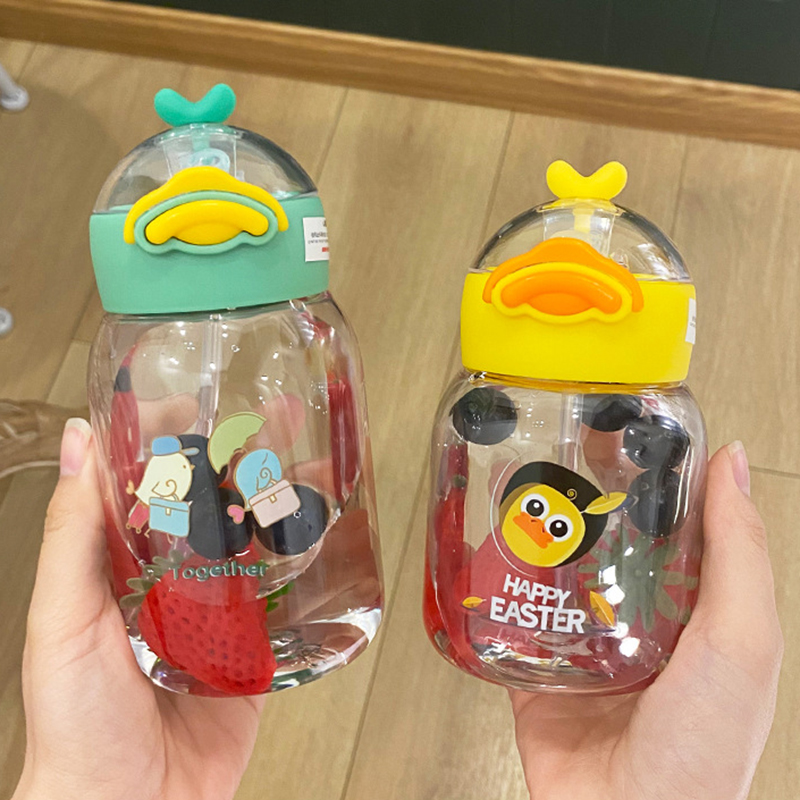 Bình nước cho bé đi học có ống hút, bình nước con vịt dễ thương