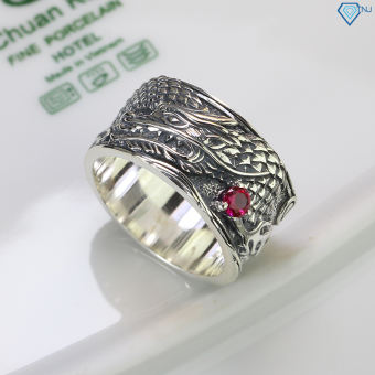Nhẫn bạc nam rồng bản to đẹp đính đá xi đen cá tính NNA0273 - Trang Sức TNJ