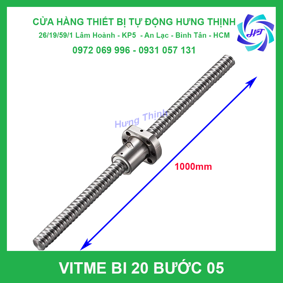 Vitme bi 20 bước 05 dài 1000mm + 1 đai ốc