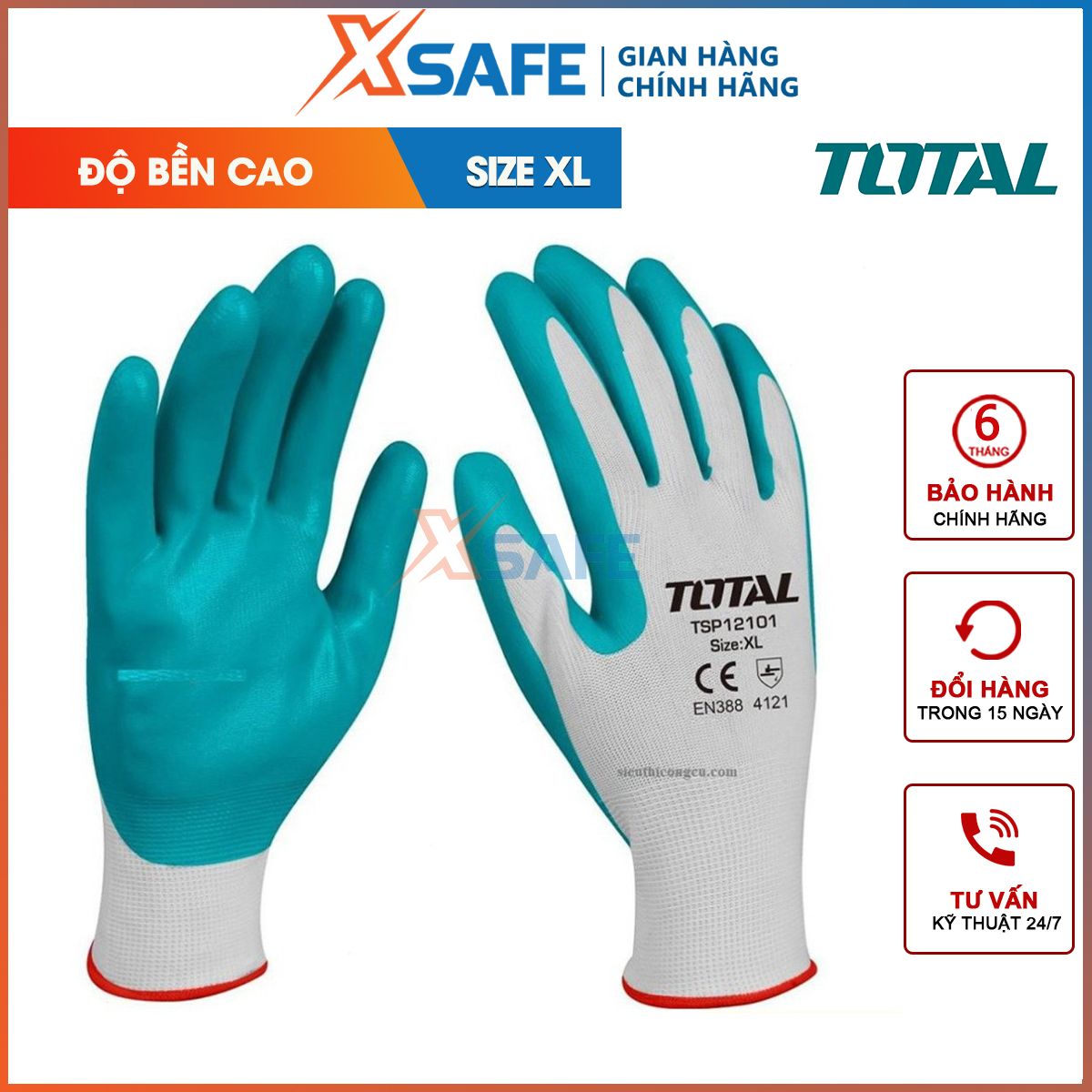 Găng tay chống dầu cao cấp TOTAL size L XL găng tay bảo hộ lao động phủ