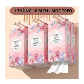 Thùng 10 Bịch Giấy Treo Đa Năng SIPIAO Hoa Hồng, Khăn Rút Treo Tường 4 Lớp mỗi bịch 1000 Tờ Loại 1, Tặng Móc Treo