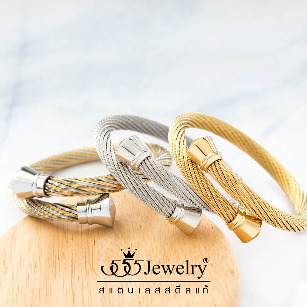 555jewelry กำไล สแตนเลสสตีล ลายเกลียว MNC-BG241-A (สีสตีล) (BG25)สร้อยข้อมือ สร้อยข้อมือผู้หญิง สร้อยข้อมือคู่ สร้อยข้อมือทอง กำไลข้อมือหญิง ข้อมือสแตนเลส [BG25] ราคา 599 บาท*ส่งฟรี