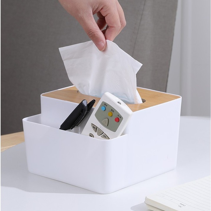 Hộp Đựng Giấy Ăn Nắp Gỗ Có 2 Ngăn Để Đồ Đặt Bàn  Hộp Đựng Giấy Vuông Để Bàn Ăn 2 Ngăn Đựng Đồ Hộp đựng khăn giấy để bàn có 2 ngăn đựng đồ Hộp đựng giấy ăn để bàn có thêm 2 ngăn đựng đồ