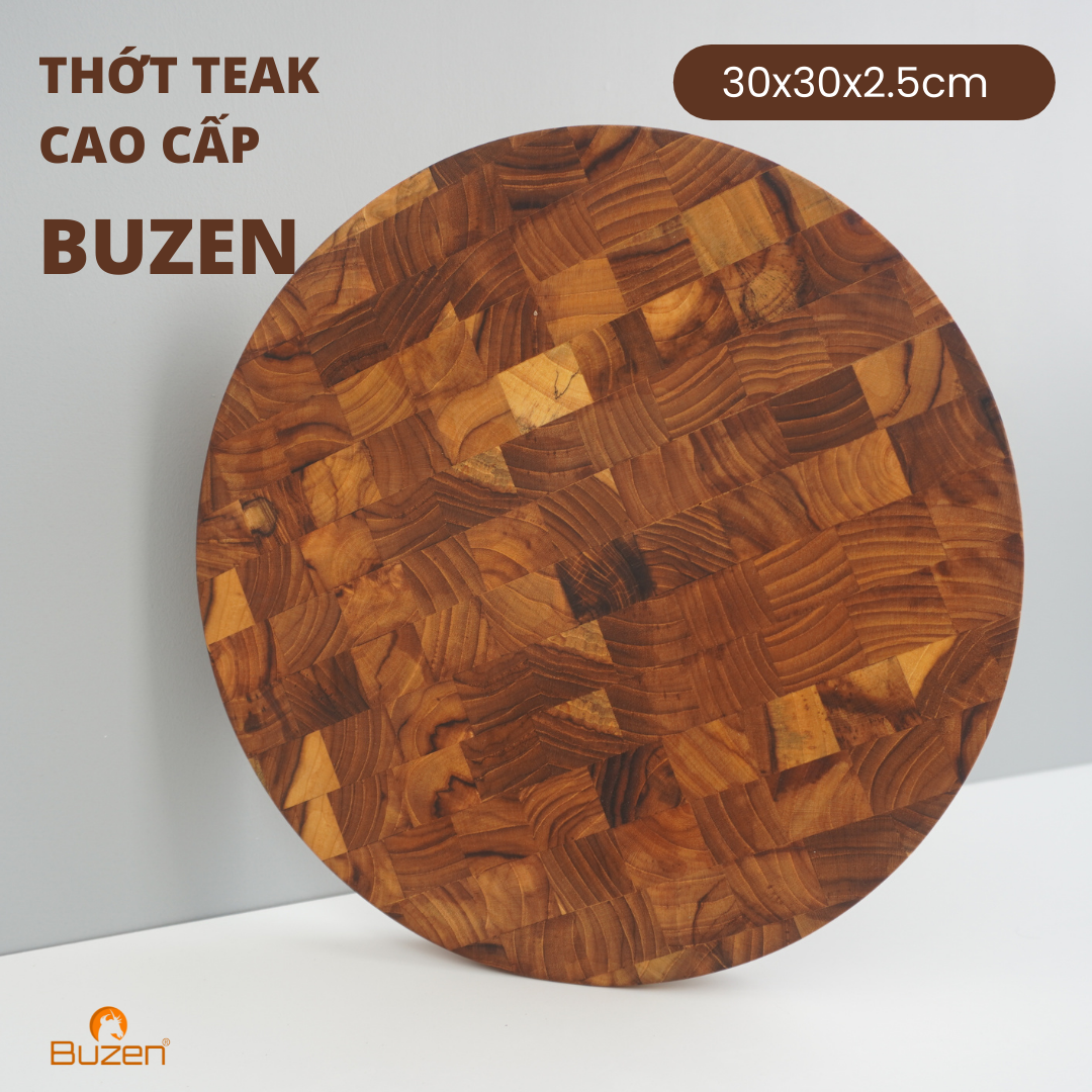 Thớt gỗ teak buzen cao cấp - mẫu đầu cây hình tròn đường kính 30cm dày 2.5cm