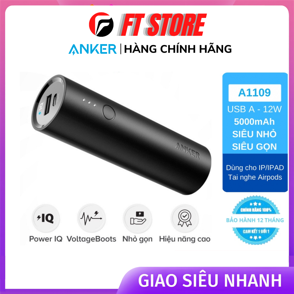 Pin sạc dự phòng anker powercore 5000mah - a1109 bh12th siêu nhỏ gọn