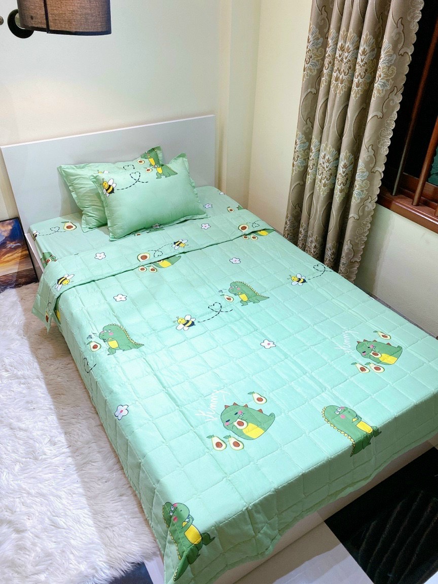 Bộ ga gối 3 món 10cm 15cm 20cm đủ kích thước given xanh lá
