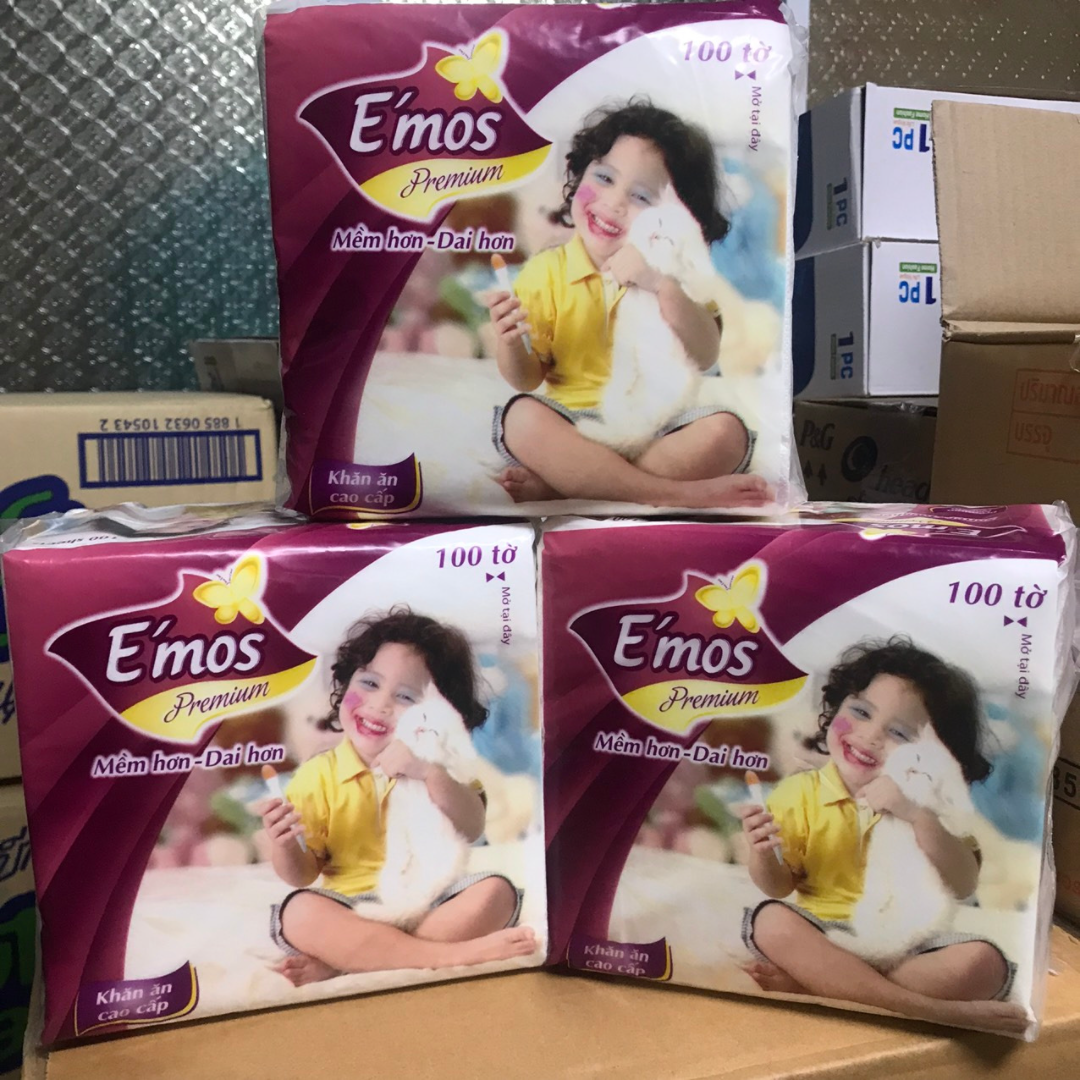 Combo 3 gói khăn giấy, giấy vuông Emoss 100 tờ/ gói hàng khuyến mãi giá rẻ