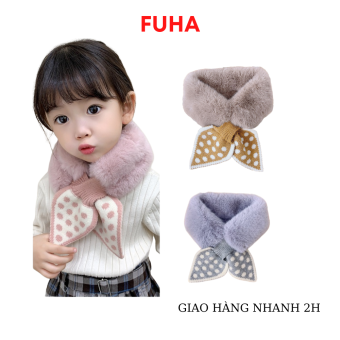 Khăn lông quàng cổ cài nơ chấm bi cho bé gái, khăn choàng cổ cho bé giữ ấm mùa đông