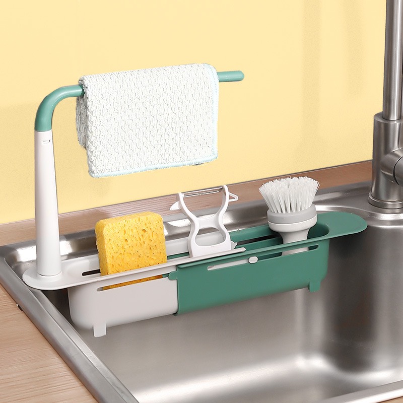 Kệ để bồn rửa chén có móc treo khăn thông minh/ giá để đồ rửa bát đa năng có móc treo khăn tiện dụng/ kệ gắn bồn để đồ rửa chén/ kệ gác bồn rửa bát có giá treo khăn