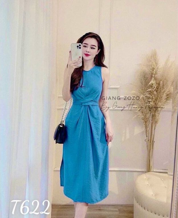 [Mẫu Mới]Đầm Nữ Kiểu Dáng Không Tay Thiết Kế Ôm Eo Chất Liệu Vải Đũi Xước Thời Trang HARI