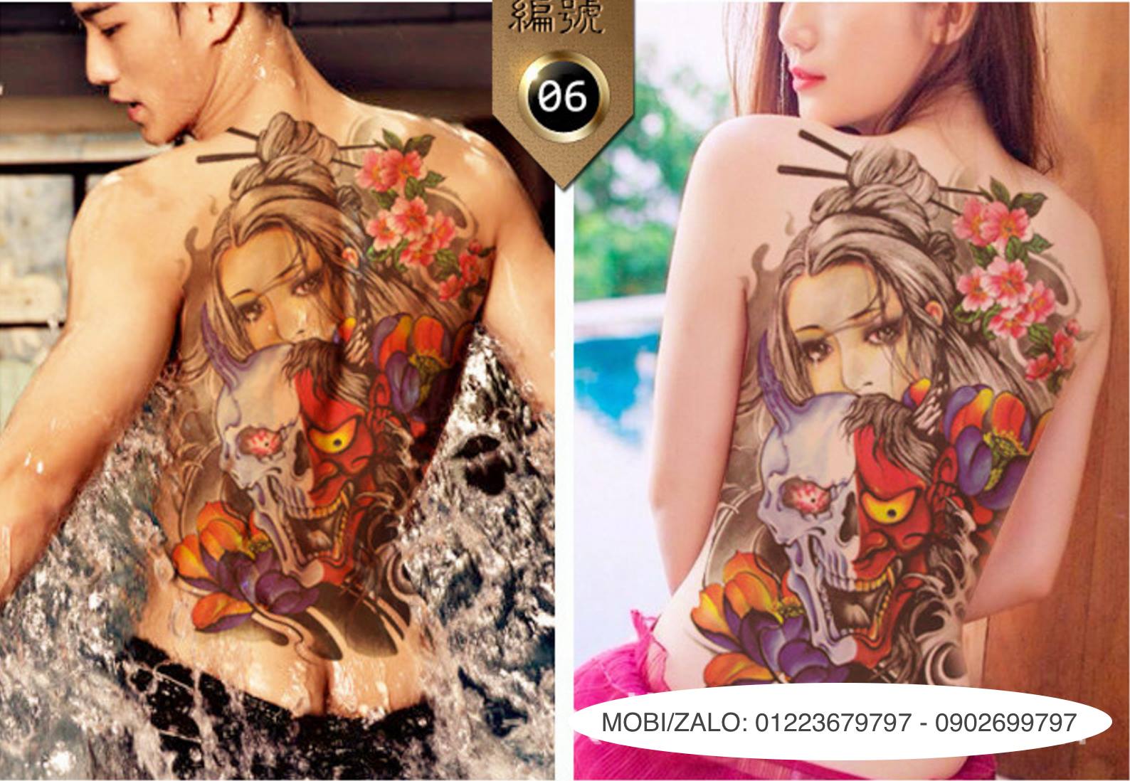 Hình xăm dán tattoo kín lưng đạc biệt cao cấp cô gái 34x48cm- phù hợp vị trí full lưng, full ngưc bụng.....