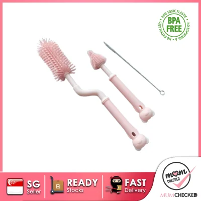 3 IN 1 SOFT SILICONE BOTTLE BRUSH | 360 DEGREE ROTARY | NIPPLE BRUSH | BABY BOTTLE TEAT STRAW CLEANER | MUMCHECKED (1)