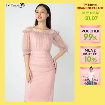 Đầm dạ hội xếp phối ren IVY moda MS 45S2526
