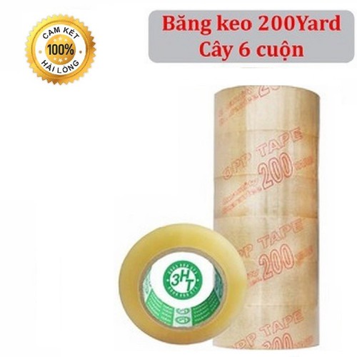 01 cuộn băng keo trong loại lớn 200 yard, 48mm ,lốc 6 cuộn băng keo 4p8 , dài 200 yard, độ dính 50mic., dài 100 yard,