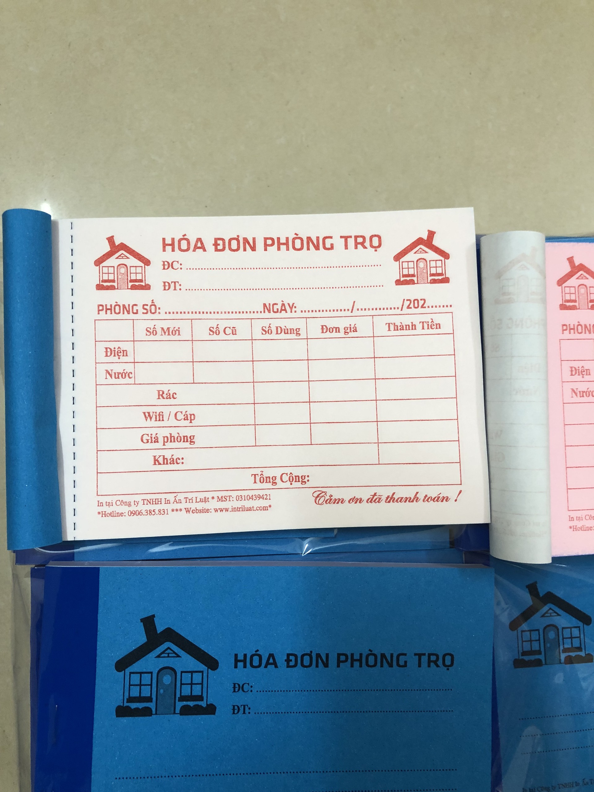 Hóa đơn phòng trọ 2 liên khổ a6