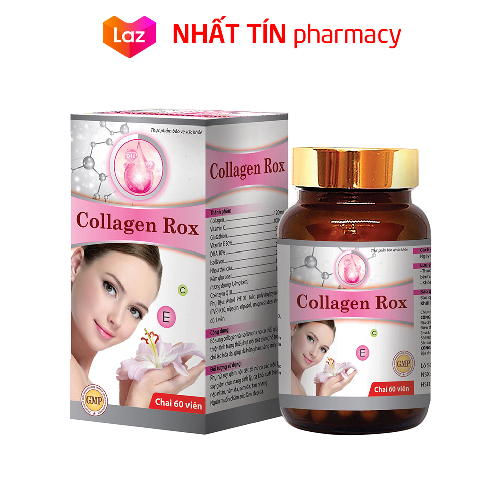 Viên uống đẹp da Collagen Rox giảm thâm nám tàn nhang chống lão hóa ngừa nếp nhăn - Hộp 60 viên - NHẤT TÍN PHARMACY