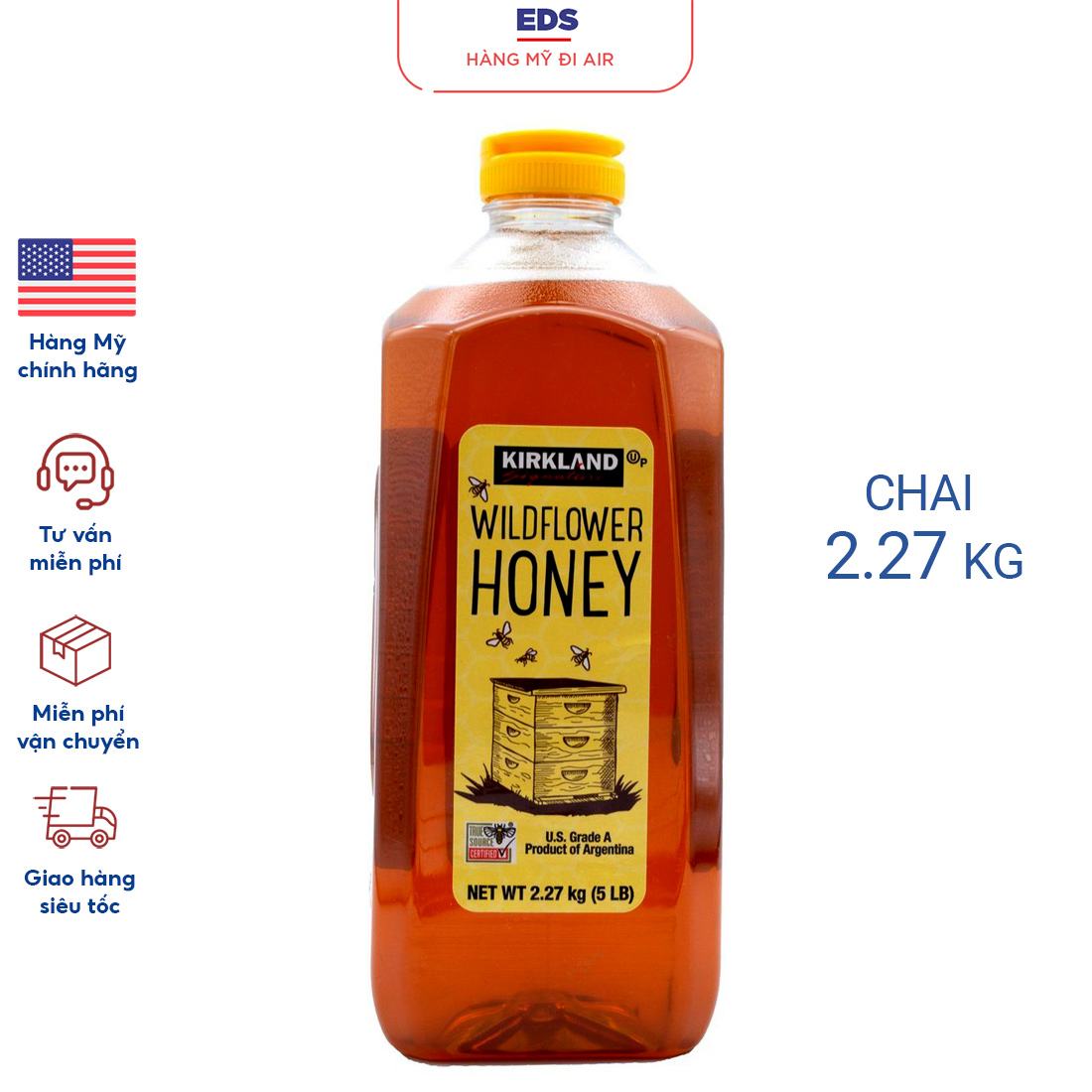 Mật ong nguyên chất date 9 2024 Kirkland Wildflower Honey 2,27kg