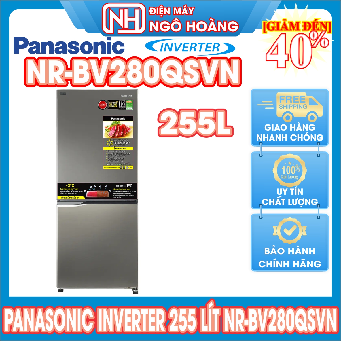 Nr-bv280qsvn - tủ lạnh panasonic inverter 255 lít nr-bv280qsvn