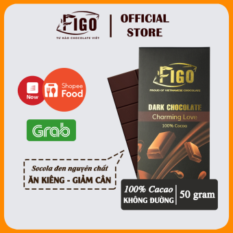 Dark Chocolate 100% Cacao Socola đen nguyên chất không đường Figo thanh 50g