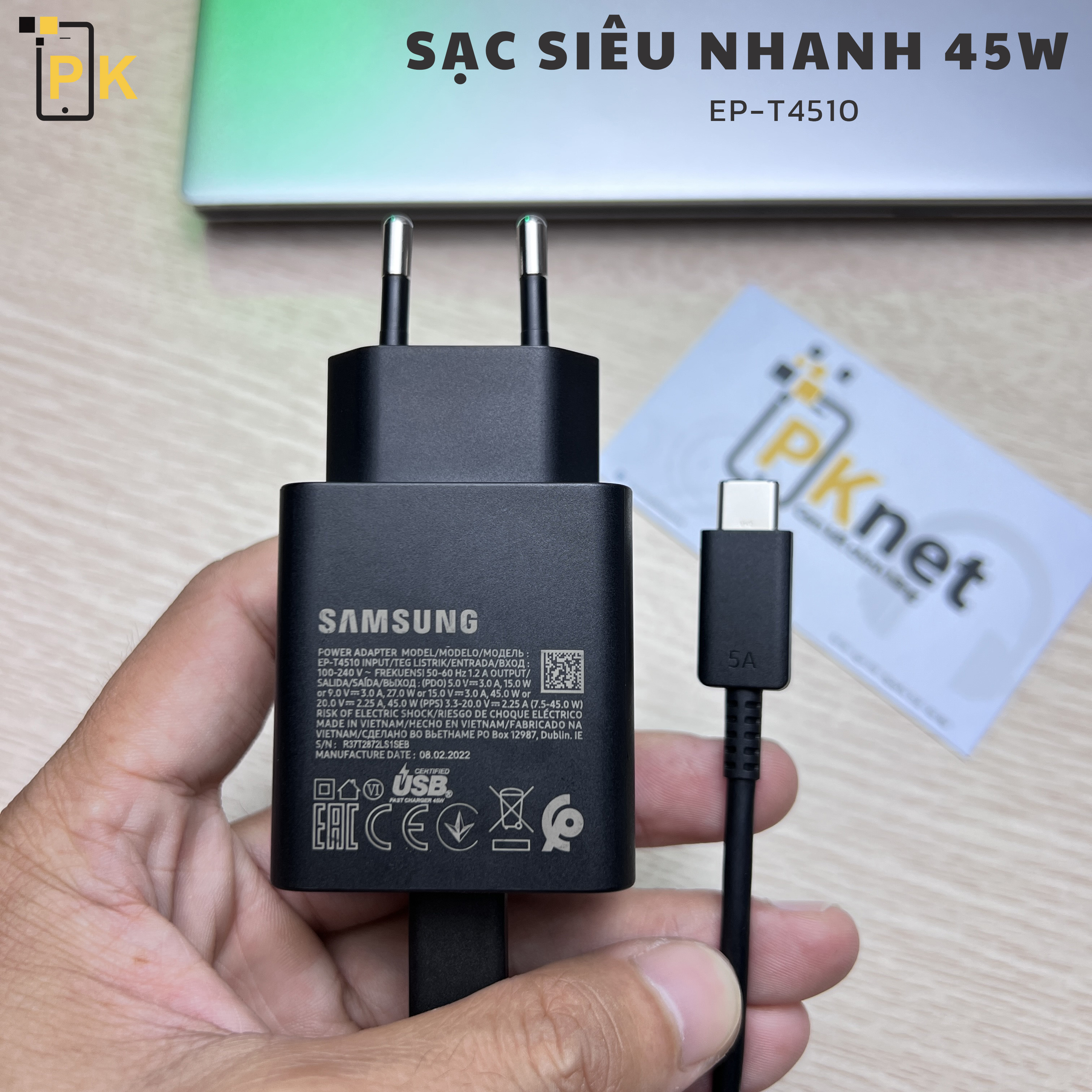 Bộ sạc siêu nhanh 45w cho s22+ & s22 ultra/ tab s8, s8+ & s8 ultra chính hãng samsung + cáp 5a 1m