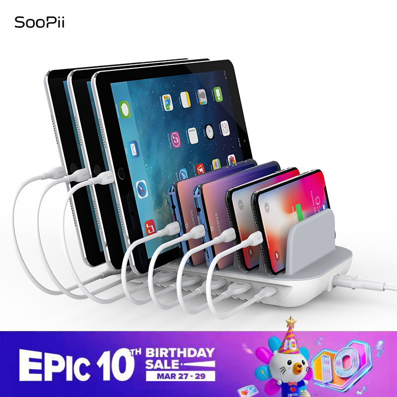 Soopii CS60 SooPii 6-Port PD charging Station for Multiple Devices, 20W PD USB  c Fast charging for lPhone 141312,6 Short cables Included, 2