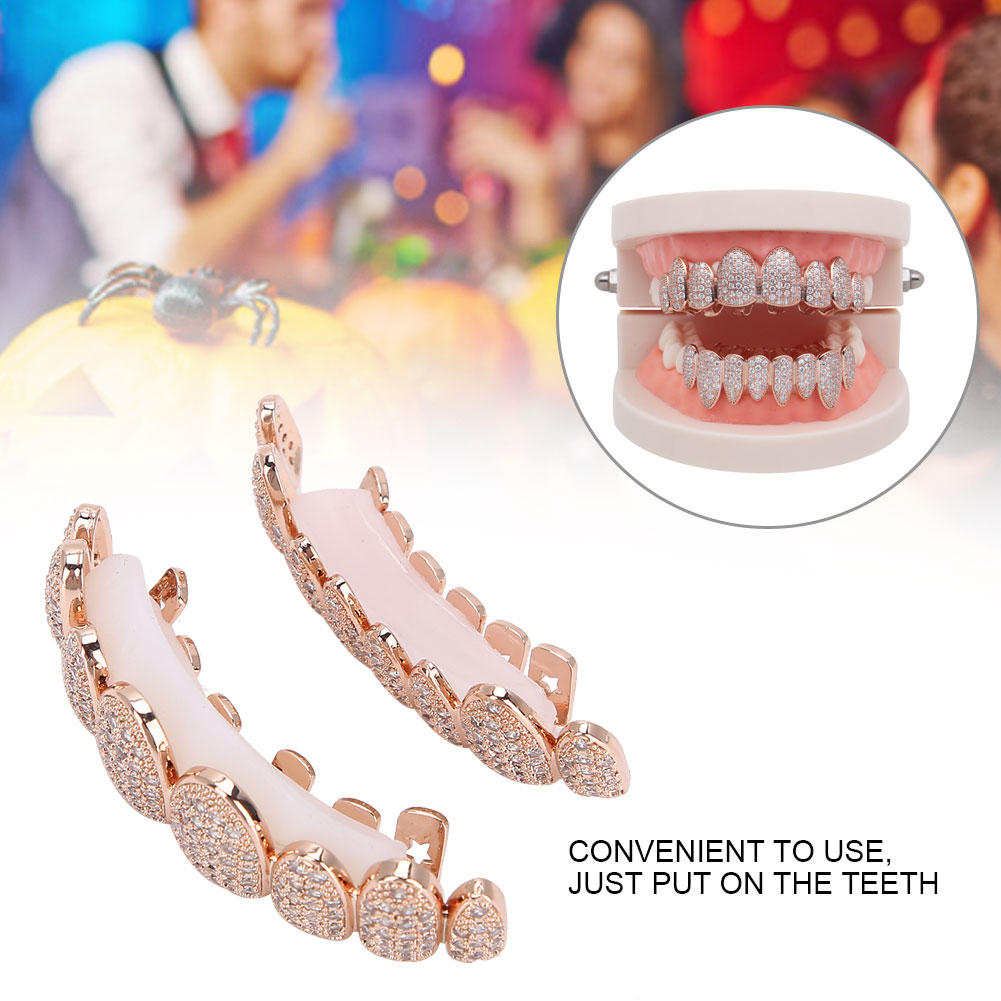 Bộ Răng Grillz, Đạo Cụ Hip Hop, Trang Trí Răng Grillz Cho Món Quà Tiệc Halloween Bộ Đồ Vàng Hồng